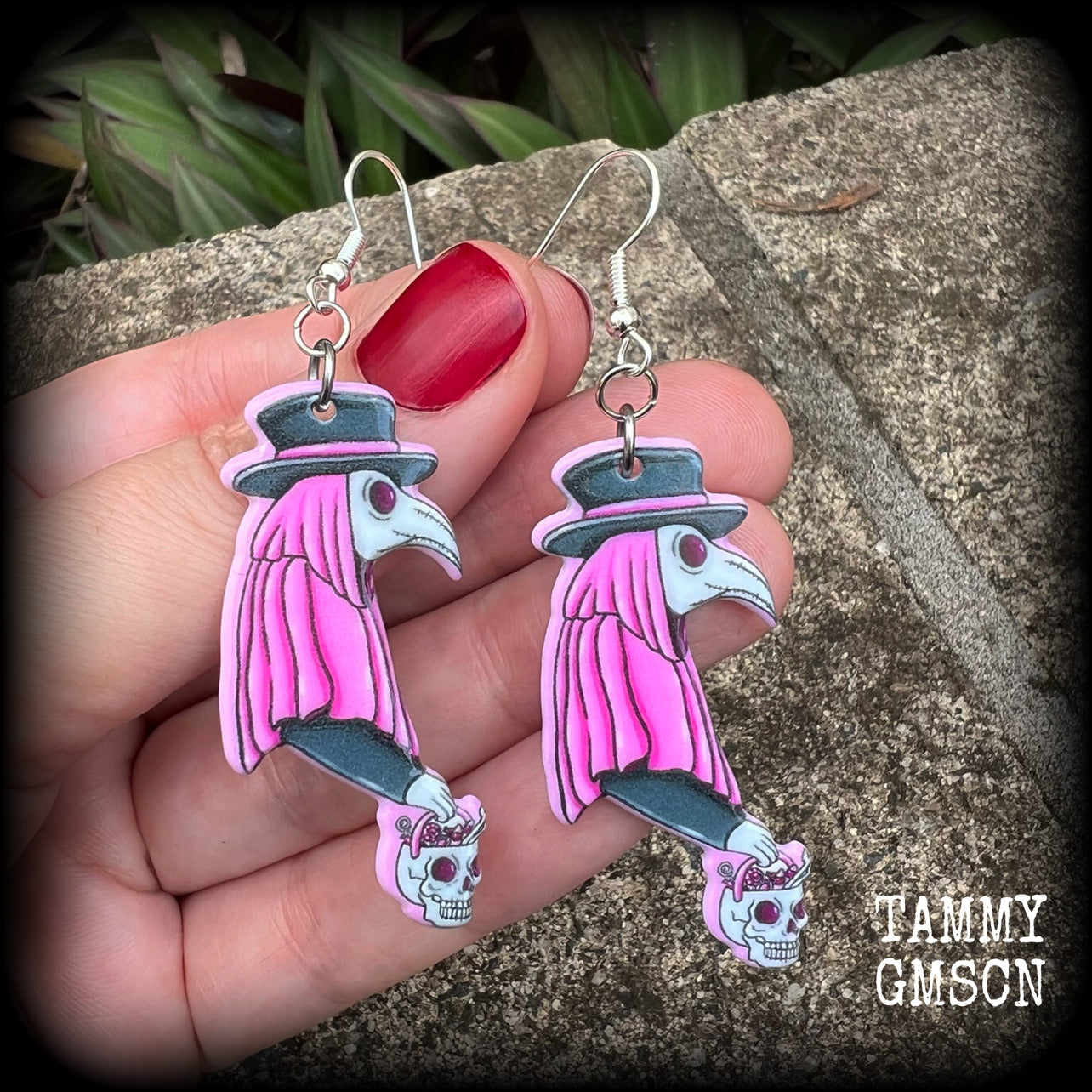 Pastel goth Plague Doctor earrings