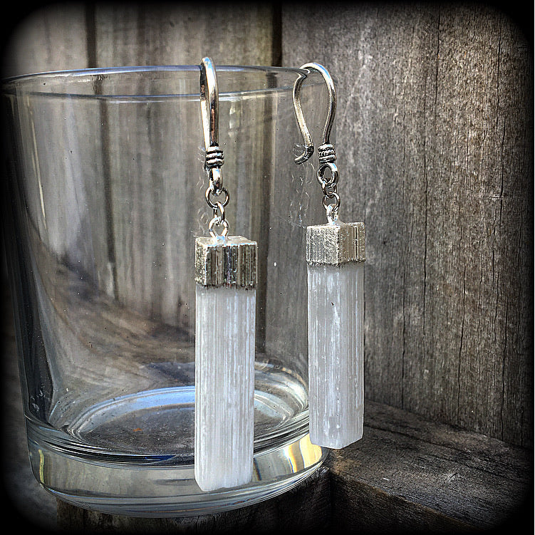 Selenite earrings-Ear hangers