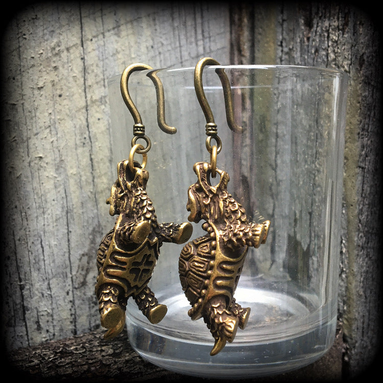 Dragon turtle earrings-Ear hangers