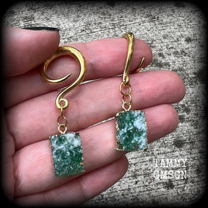 Deep green druzy gauged earrings