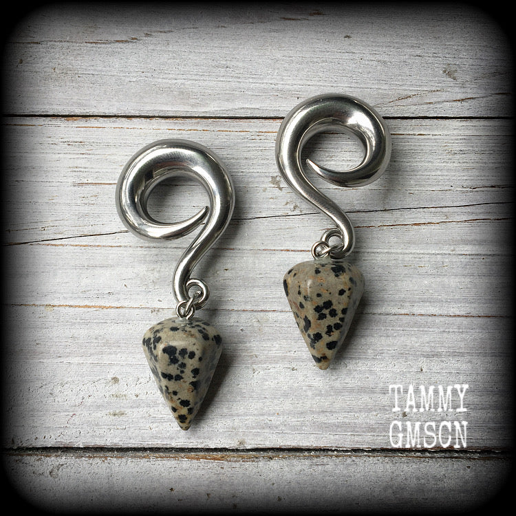 Dalmatian jasper gauged earrings