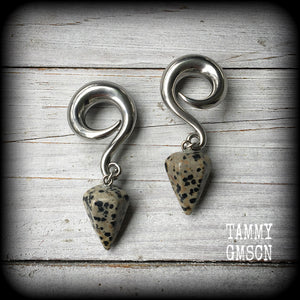 Dalmatian jasper gauged earrings-Gemstone ear weights