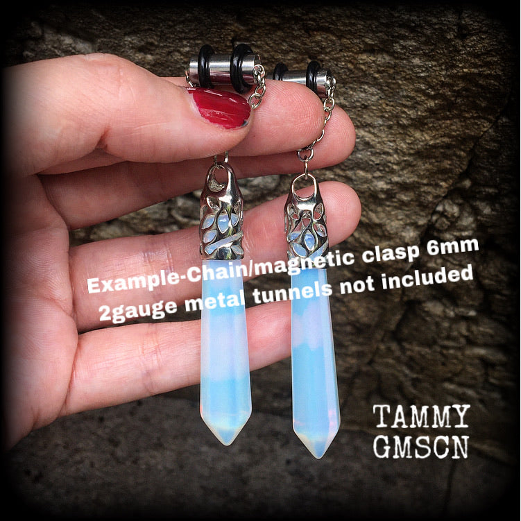 Opalite earrings-Gemstone tunnel dangles