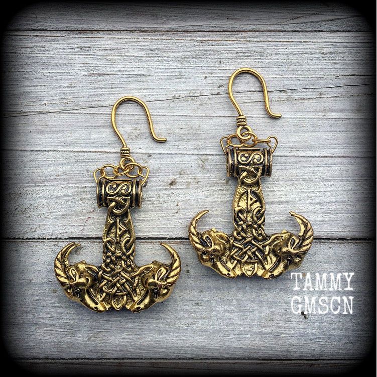 Thors Hammer earrings-Ear weights