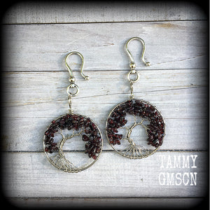 Tree of life earrings-Garnet earrings