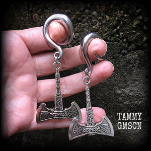 Viking axe gauged earrings