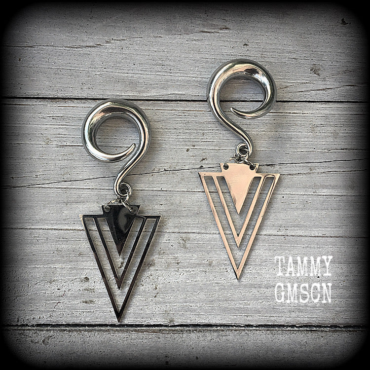 Geometric triangle gauged earrings