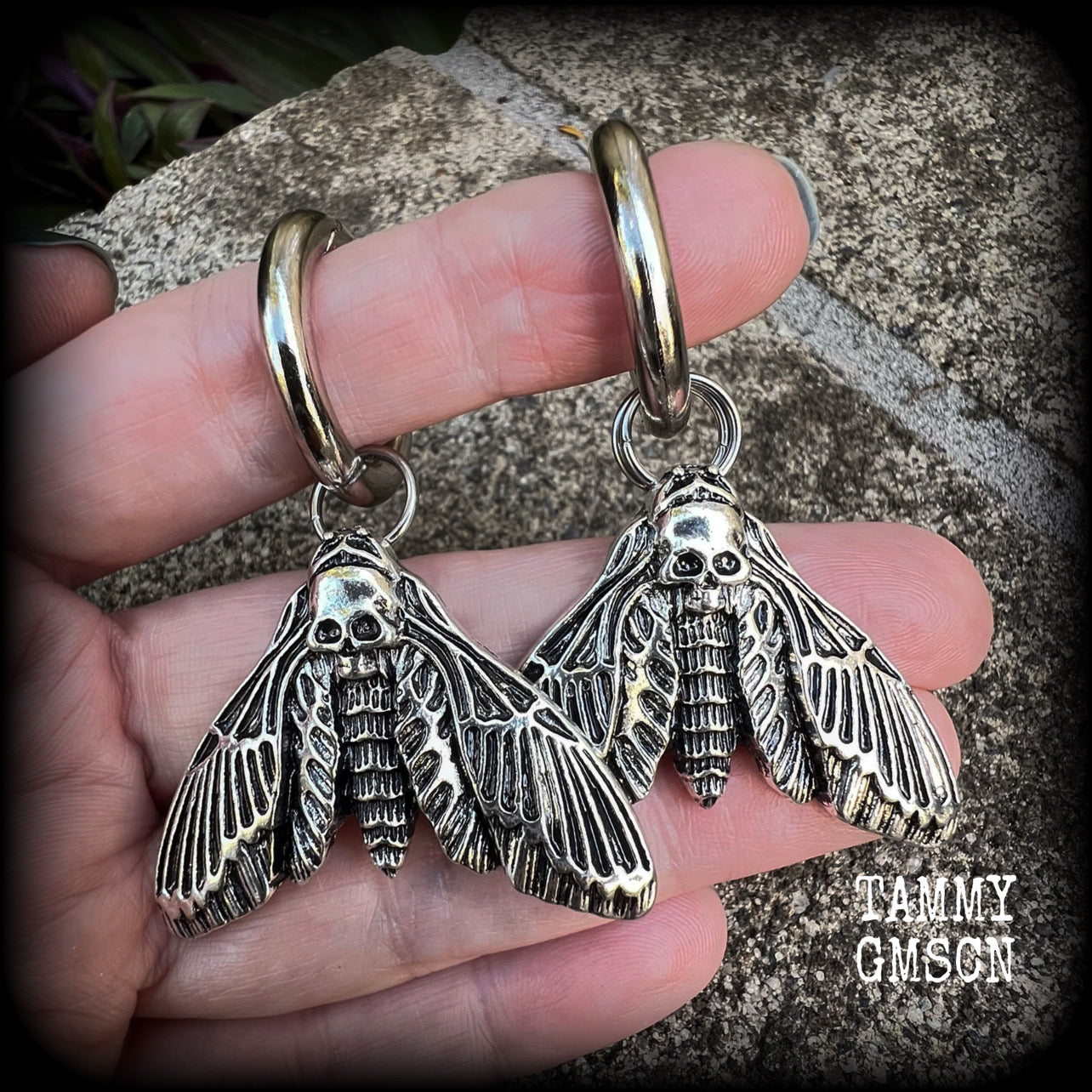 Deaths head moth gauged hoop earrings