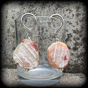 Raw agate slice gauged earrings