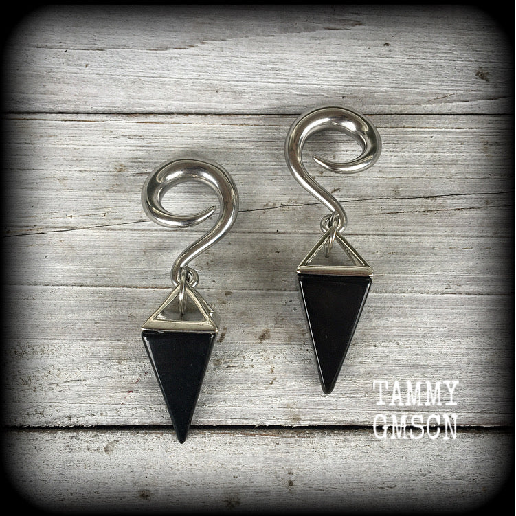 Black obsidian gauged earrings