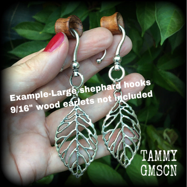 Leaf earrings Leaves earrings Skeleton leaf Tunnel dangles 2 gauge earrings 6mm ear weights Leaf ear hangers Pierced ears Stretched lobes Crazy plant people Australia CIPPA Beach wedding Boho jewelry Gypsy boho Cottagecore Forestpunk Fairycore