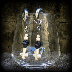 Baron Samedi skull gauged earrings-Voodoo ear hangers