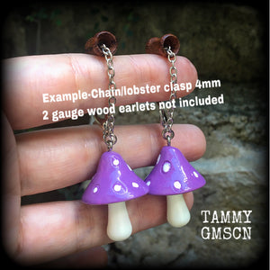 Purple mushroom earrings-Mushroom ear hangers