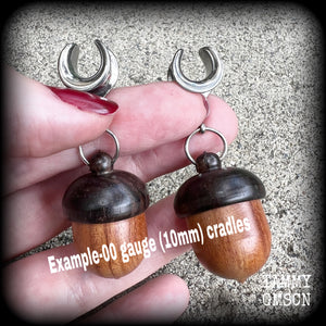 Acorn earrings Acorns earrings Wood ear weights Wood gauged earrings Carved wood ear weights 00 gauge ear weights Stash pot jewelry Stash pot earrings Pet jewelry Pet memorial urn Ear hangers 4mm 6mm 8mm 10mm 12mm 14mm 16mm 19mm 22mm 25mm 28mm 30mm