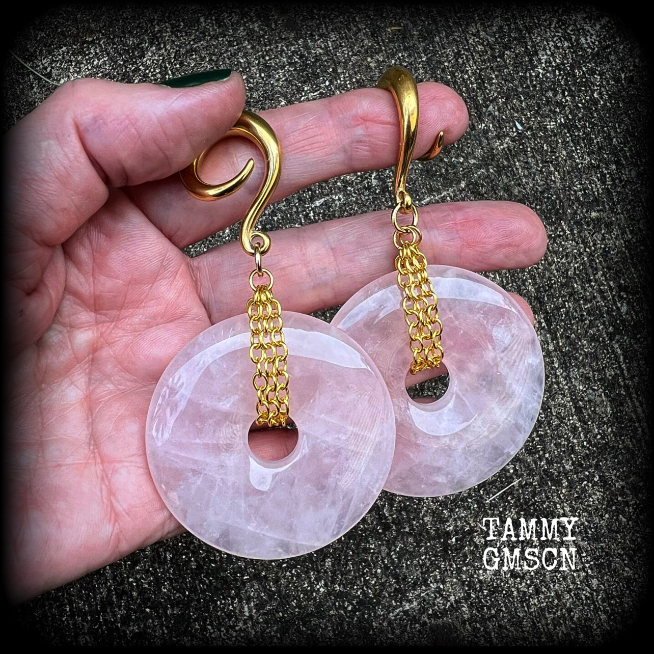 Rose quartz gauged earrings-Ear weights