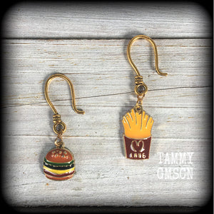 French fries and burgers earrings-Junk food jewelry