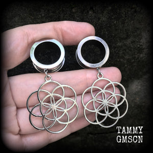 Flower of life tunnel earrings