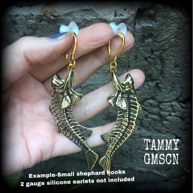 Barracuda skeleton earrings-Fish skeleton ear hangers