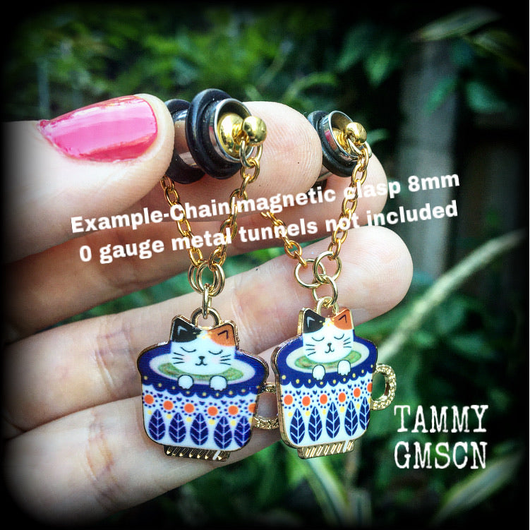 Cat earrings-Folk art teapot earrings