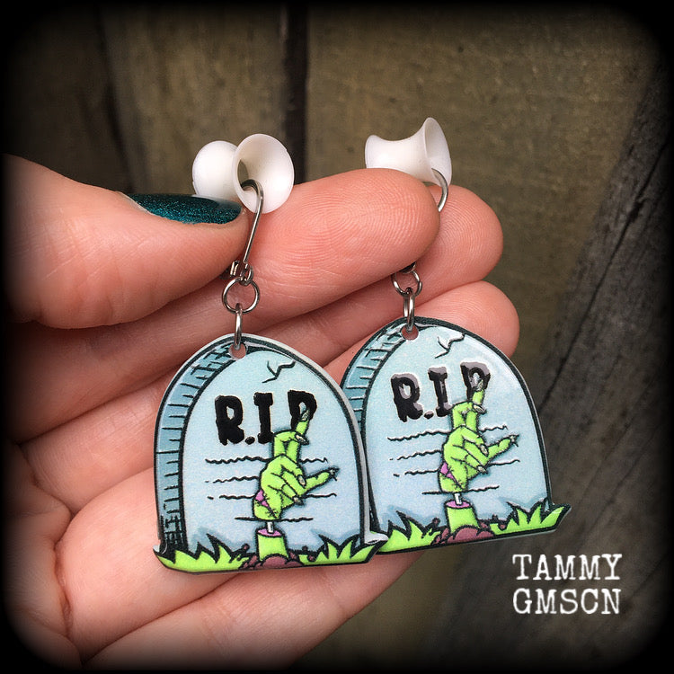 Zombie tombstone earrings-Halloween earrings