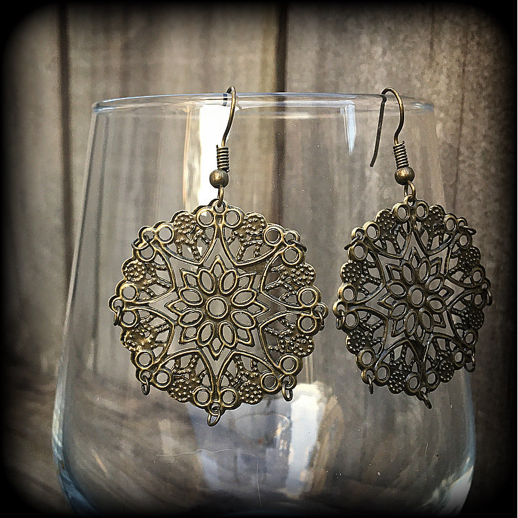 Bronze mandala earrings-Geometric earrings