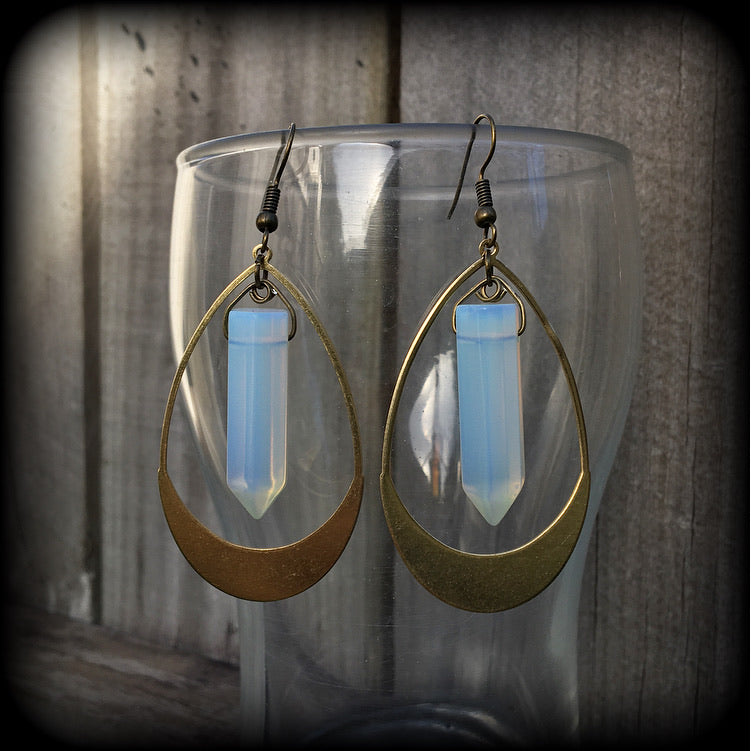 Opalite and brass teardrop earrings