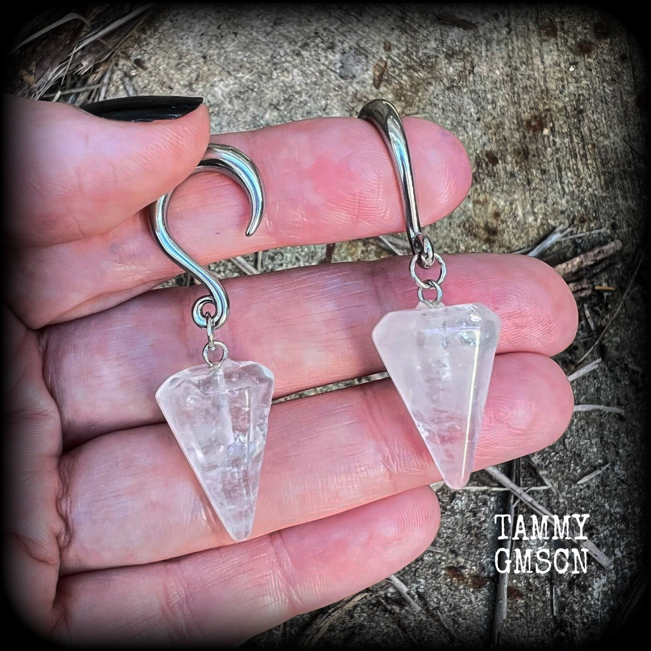 Clear quartz gauged earrings