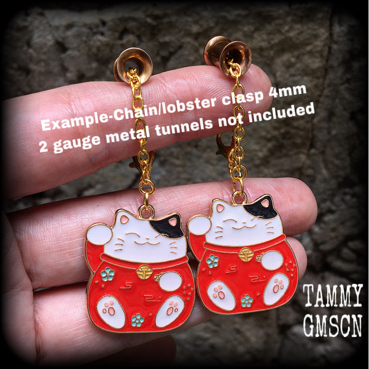 Maneki Neko earrings-Japanese cat tunnel dangles