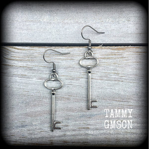 Antique silver key earrings