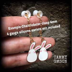 White rabbit earrings-Tunnel dangles