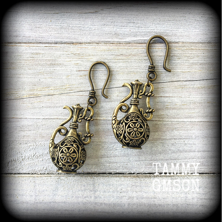 Bronze water jug earrings-Aquarius earrings