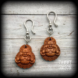 Carved wood Buddha earrings