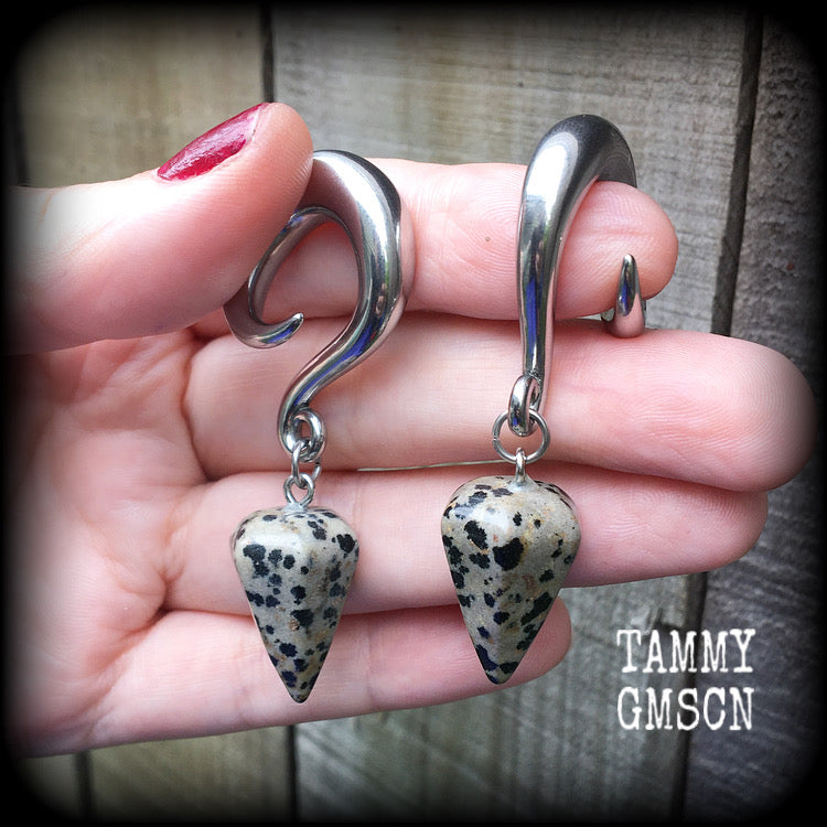 Dalmatian jasper gauged earrings-Gemstone ear weights