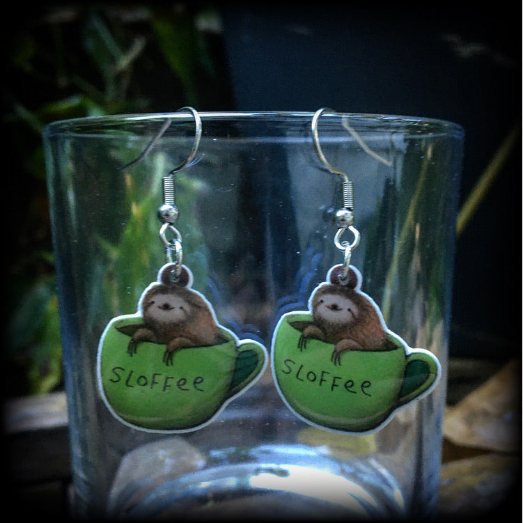 Sloth earrings Coffee cup earrings Animal earrings Sloth jewelry Coffee earrings Animal jewelry Cake earrings Pet earrings Cute earrings Quirky earrings Unique earrings Gifts for girls Gifts for her Stocking stuffers Christmas gifts Secret Santa