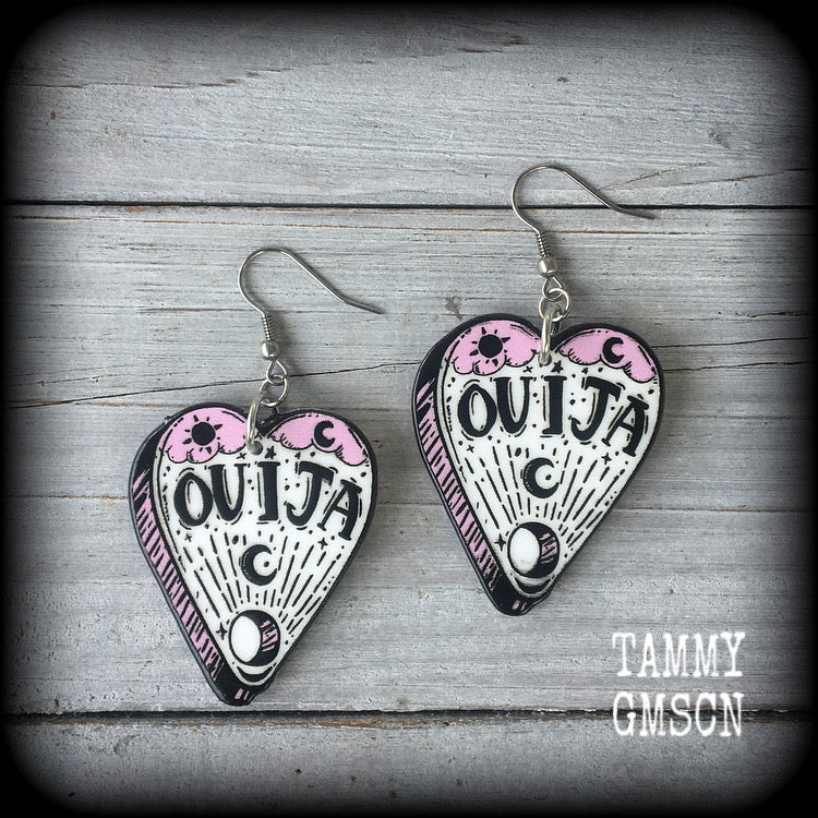 Ouija board planchette earrings-Pastel goth