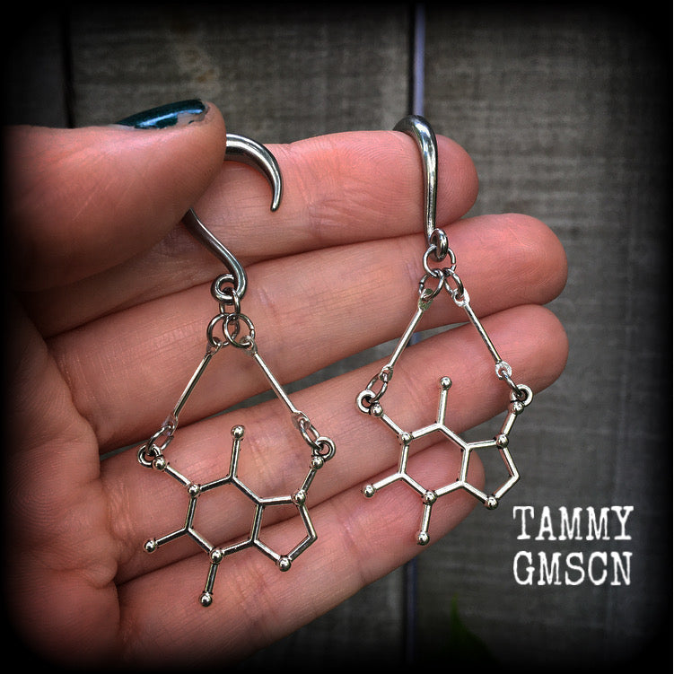 Caffeine molecule gauged earrings