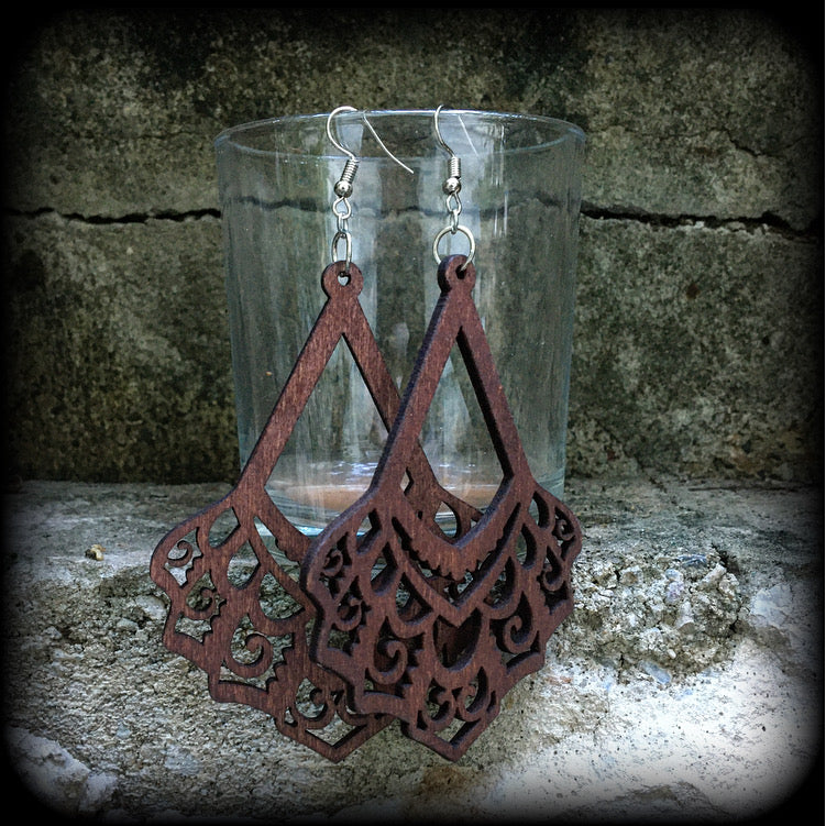 Wood mandala earrings