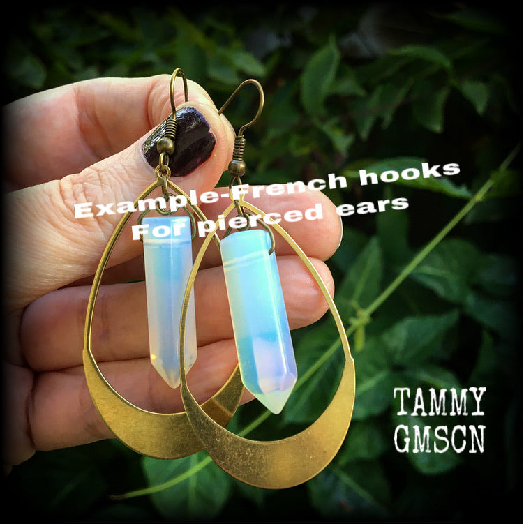 Opalite and brass teardrop earrings