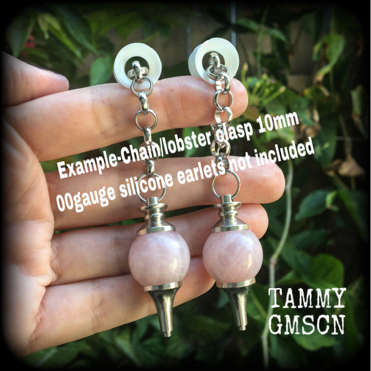 Rose Quartz earrings-Tunnel earrings