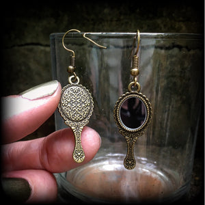 Bronze mirror earrings-Antique bronze earrings