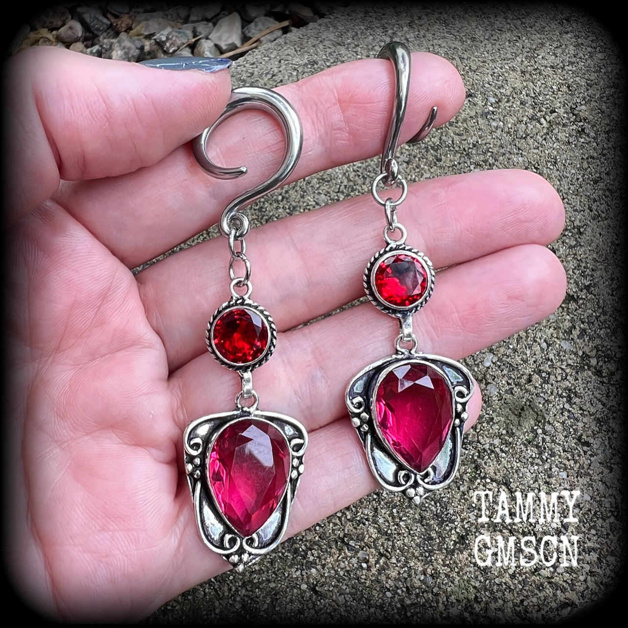 Garnet earrings-Gauged earrings