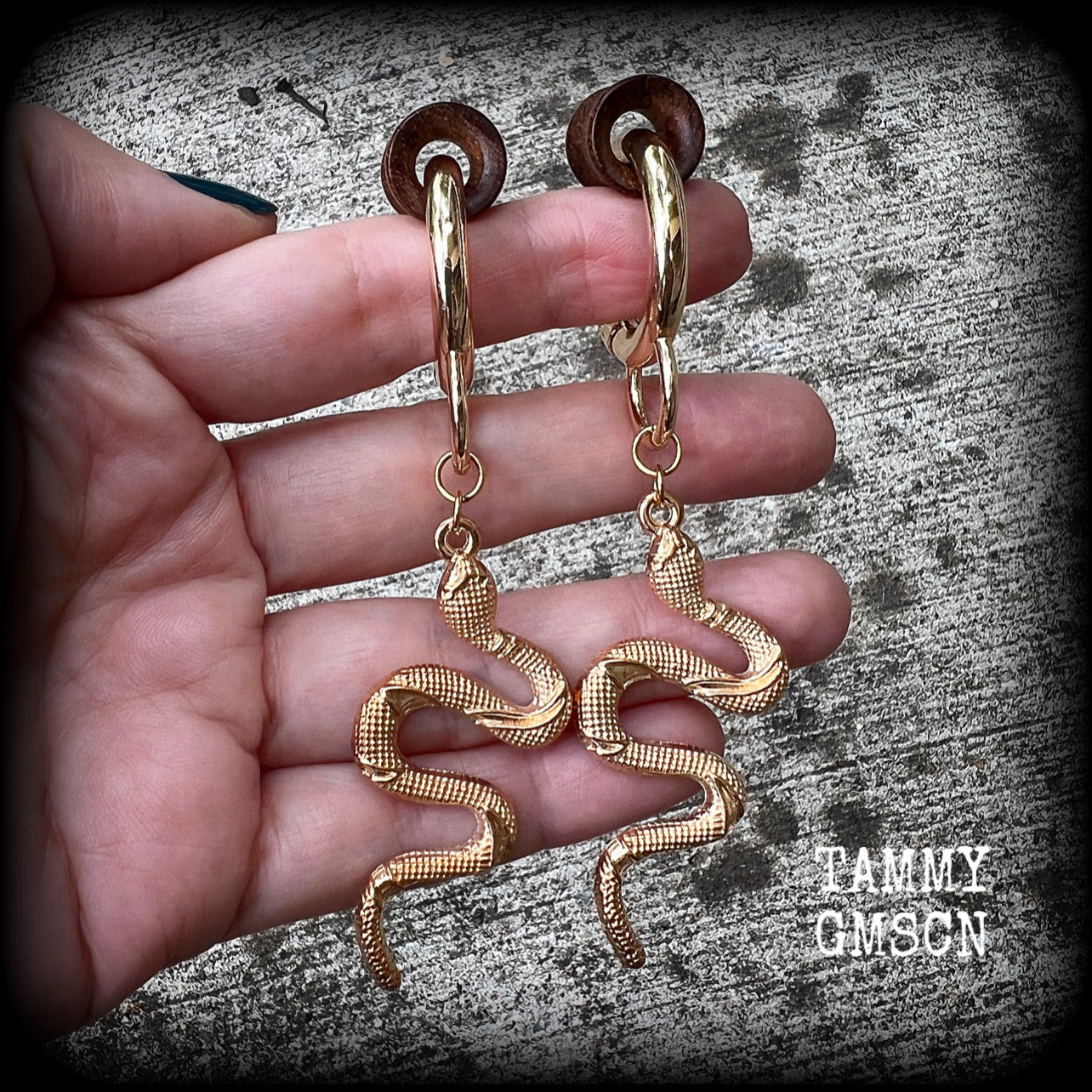 Snake tunnel hoops-Snake snap ring earrings