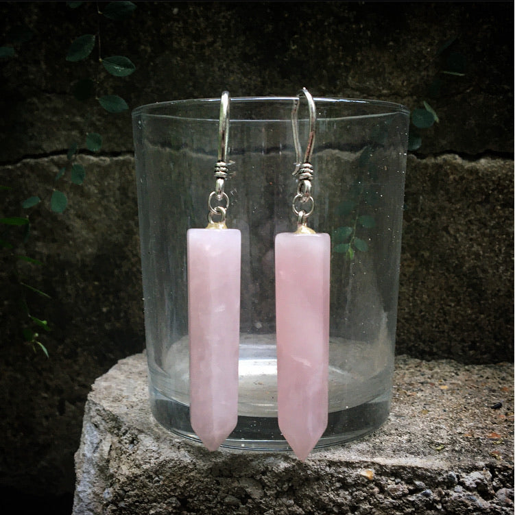 Rose quartz earrings-Ear hangers