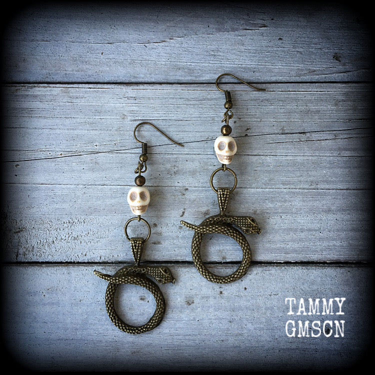 Damballah earrings-Serpent and skull earrings