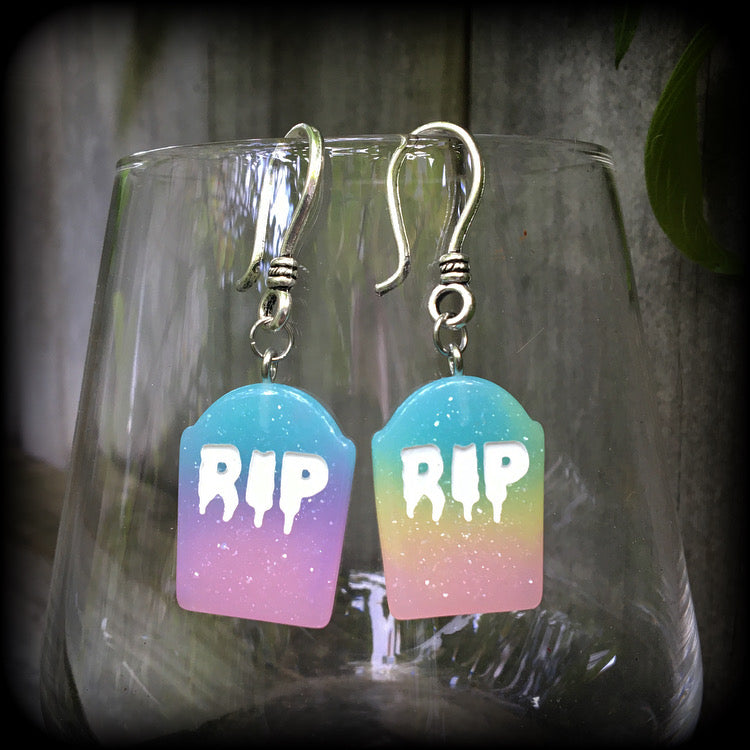 Pastel goth tombstone earrings-Halloween earrings