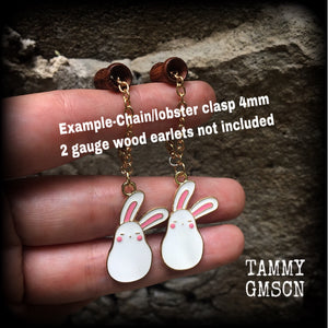 White rabbit earrings-Tunnel dangles