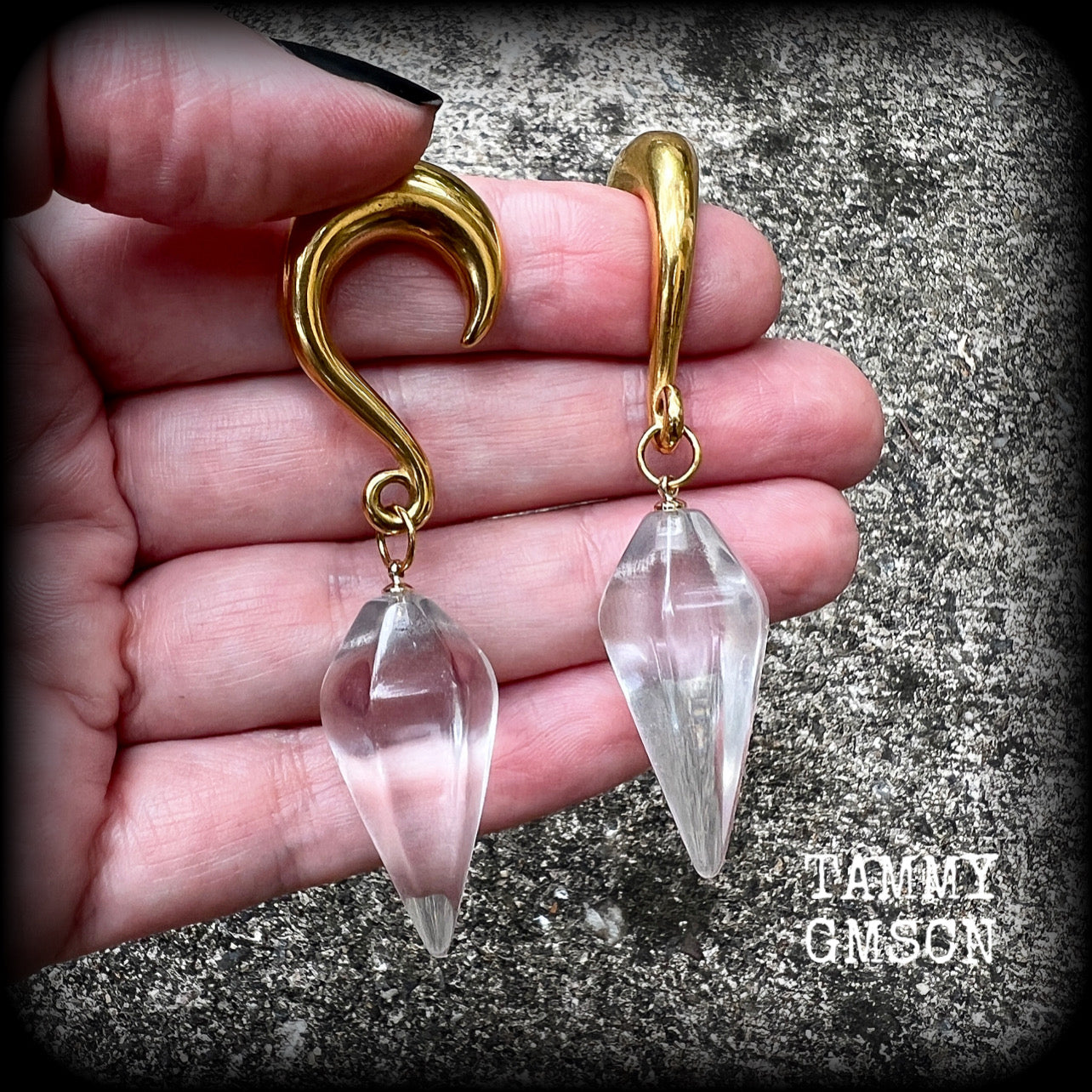 Clear quartz faceted gauged earrings