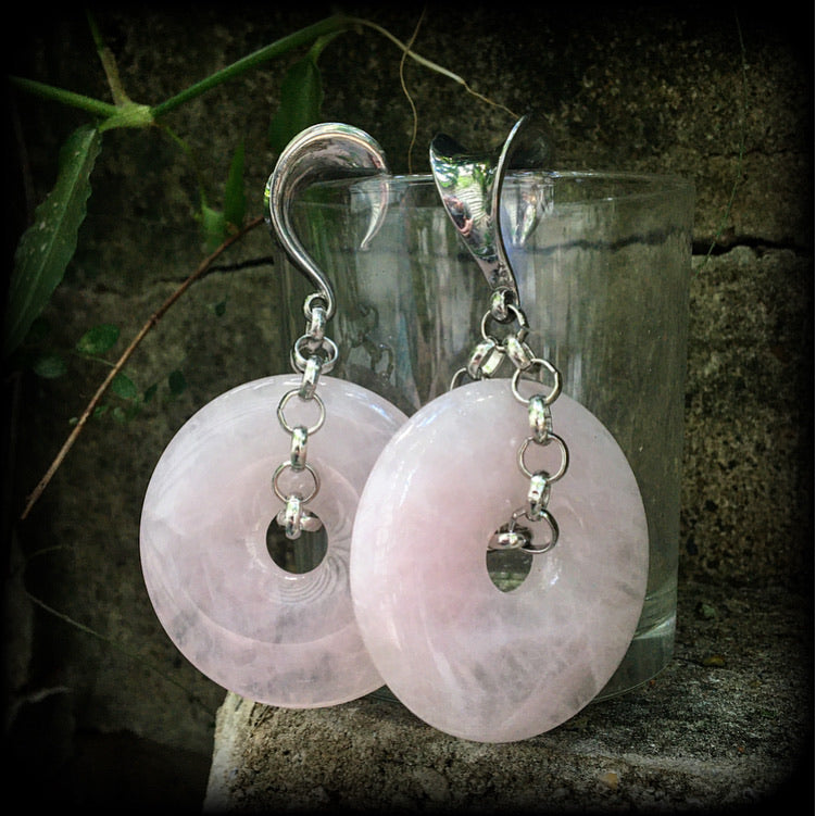 Rose quartz ear weights-Gauged earrings