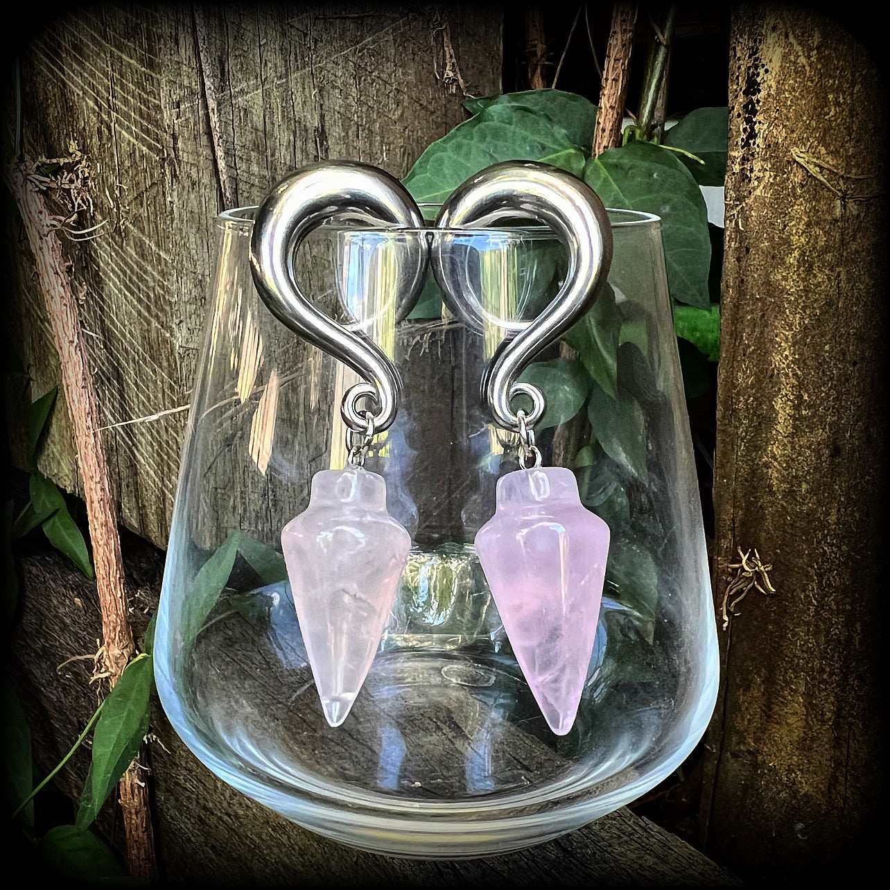 Rose quartz gemstone gauged earrings