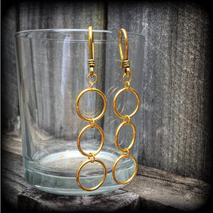 Circle earrings Geometric earrings 8 gauge ear weights Ear hangers Gold circle earrings Sacred geometry earrings Pierced ears Tunnel dangles Ear gauges Geometric body jewelry Stretched ears Stretched lobes Gauged earrings Gauged ears